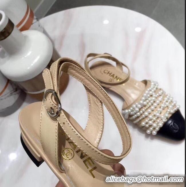 Buy Luxury Chanel Pearls Slingbacks Sandals G31301 Apricot 2019