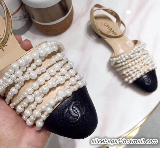 Buy Luxury Chanel Pearls Slingbacks Sandals G31301 Apricot 2019