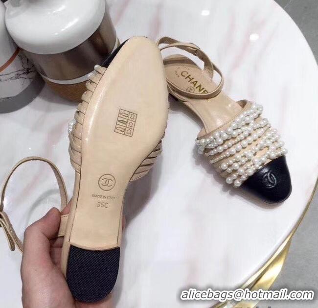 Buy Luxury Chanel Pearls Slingbacks Sandals G31301 Apricot 2019