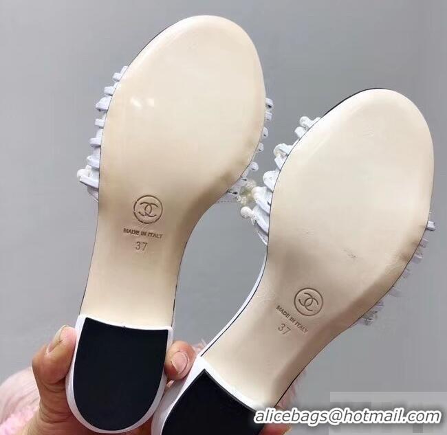 Luxury Classic Chanel Pearls Mules Slipper Sandals G31305 White 2019