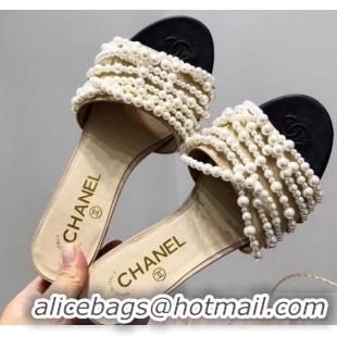 Cheapest Chanel Pearls Mules Slipper Sandals G31306 Apricot 2019