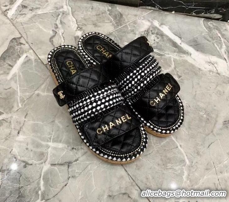 Low Cost Chanel Cord Mules Slipper Sandals G34603 Black 2019