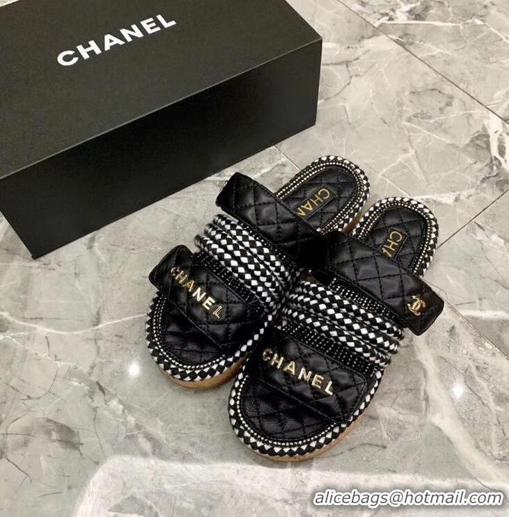 Low Cost Chanel Cord Mules Slipper Sandals G34603 Black 2019