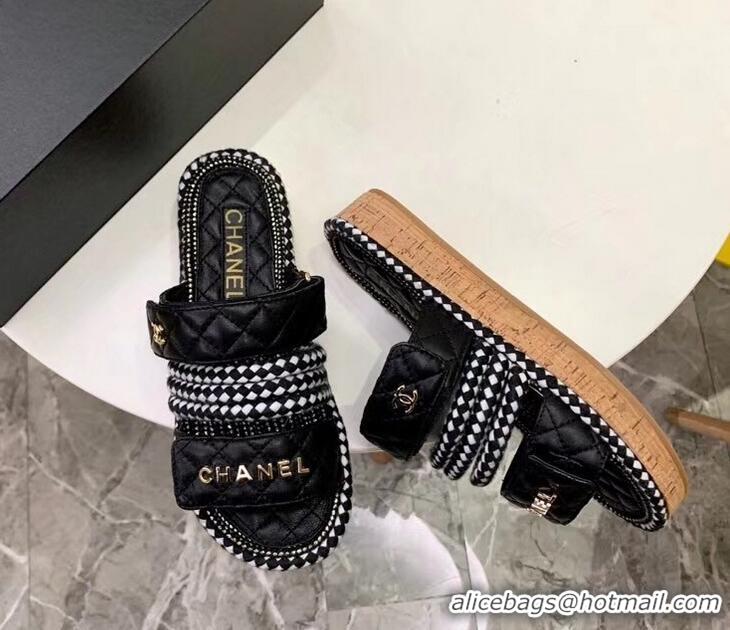 Low Cost Chanel Cord Mules Slipper Sandals G34603 Black 2019