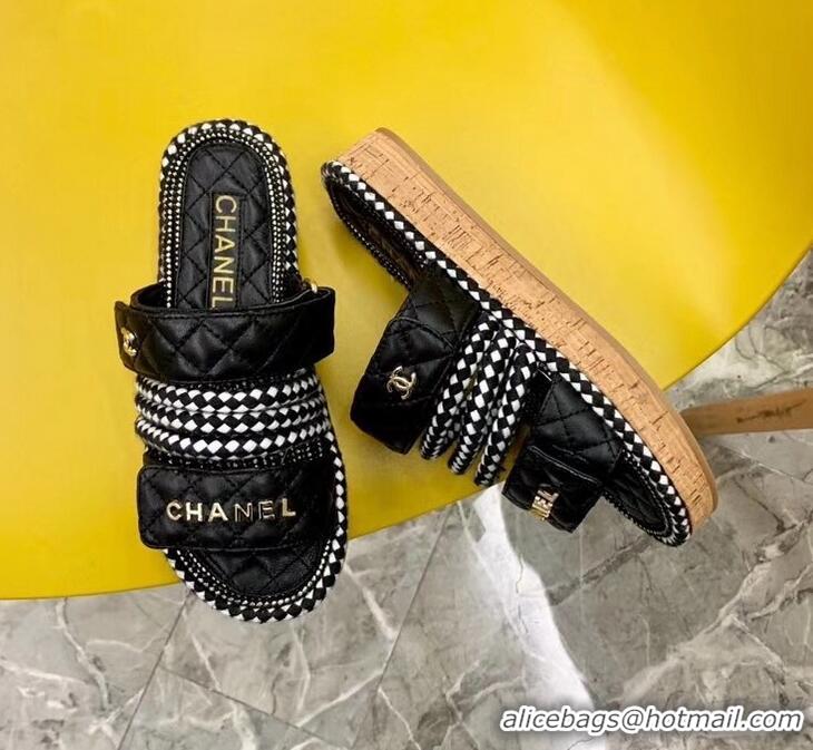 Low Cost Chanel Cord Mules Slipper Sandals G34603 Black 2019