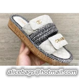 Low Price Chanel Cord Mules Slipper Sandals G34603 White 2019