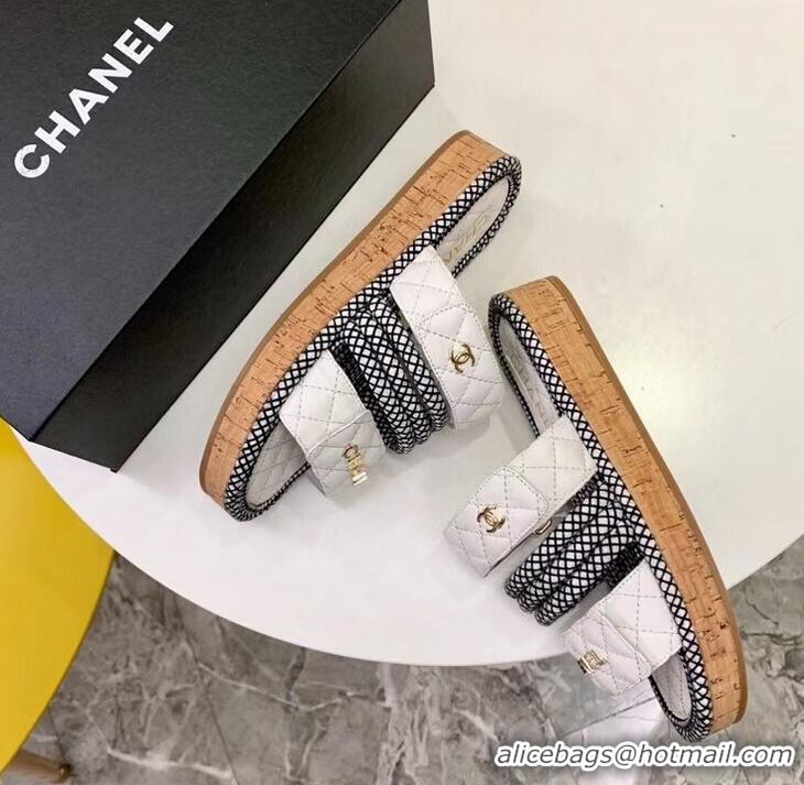 Low Price Chanel Cord Mules Slipper Sandals G34603 White 2019