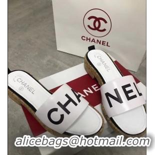 Shop Discount Chanel Lambskin Logo Mules Slipper Sandals G34876 White 2019