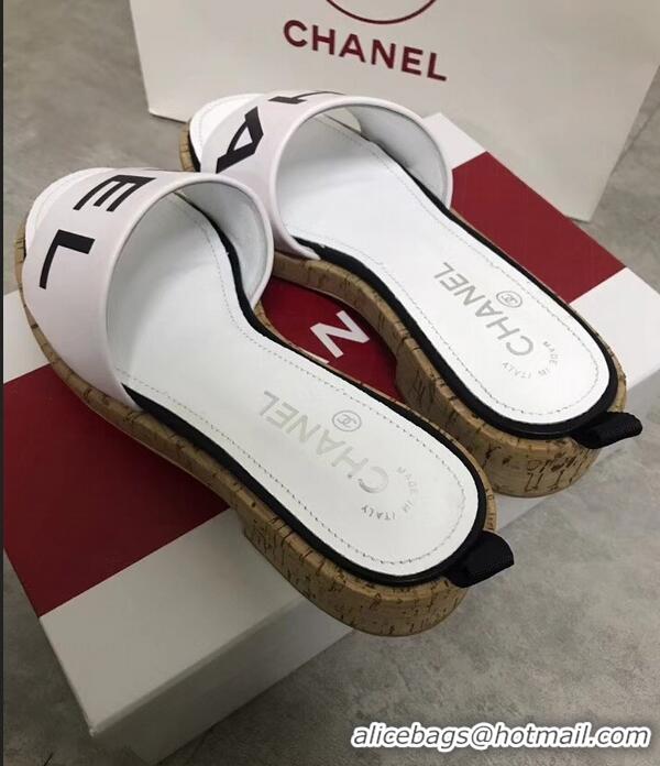 Shop Discount Chanel Lambskin Logo Mules Slipper Sandals G34876 White 2019