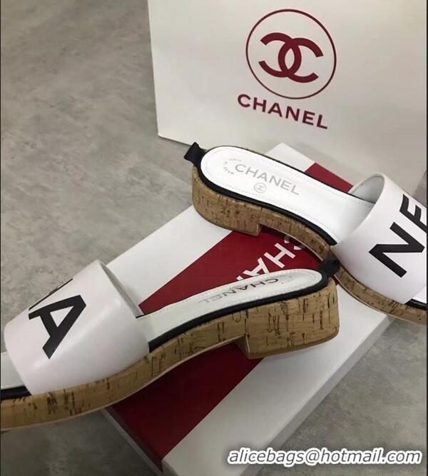 Shop Discount Chanel Lambskin Logo Mules Slipper Sandals G34876 White 2019