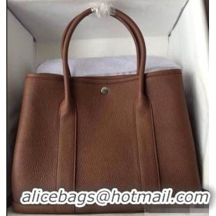 Discount Hermes Leather Garden Party Medium Bag H74001 Brown