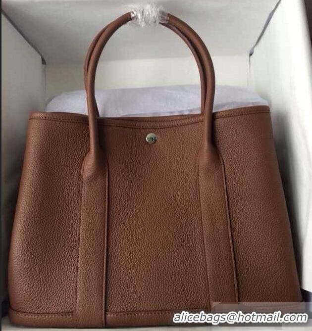 Discount Hermes Leather Garden Party Medium Bag H74001 Brown