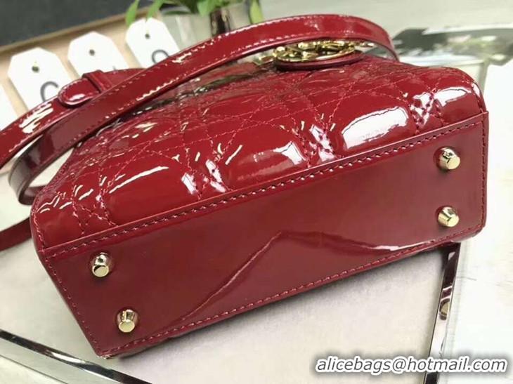 High Quality Dior Lady Bag Mini Bag Original Patent leather D4558 Red Gold