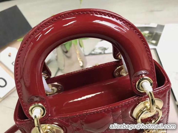 High Quality Dior Lady Bag Mini Bag Original Patent leather D4558 Red Gold