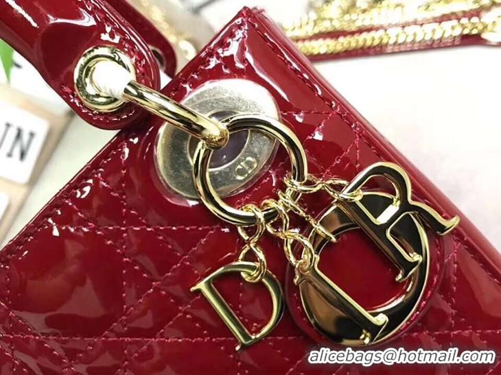 High Quality Dior Lady Bag Mini Bag Original Patent leather D4558 Red Gold