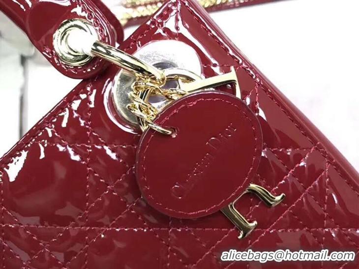 High Quality Dior Lady Bag Mini Bag Original Patent leather D4558 Red Gold