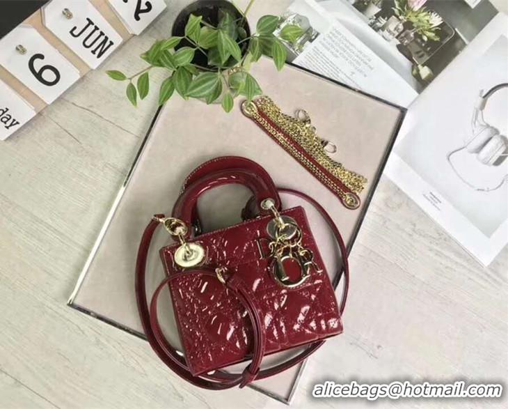 High Quality Dior Lady Bag Mini Bag Original Patent leather D4558 Red Gold