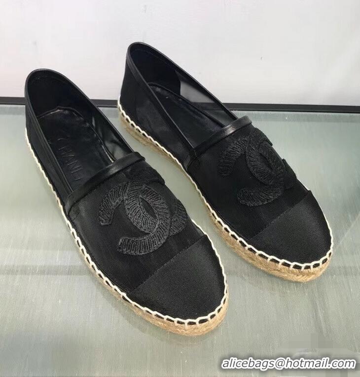 Hot Sell Chanel CC Logo Mesh and Grosgrain Espadrilles G34651 Black 2019