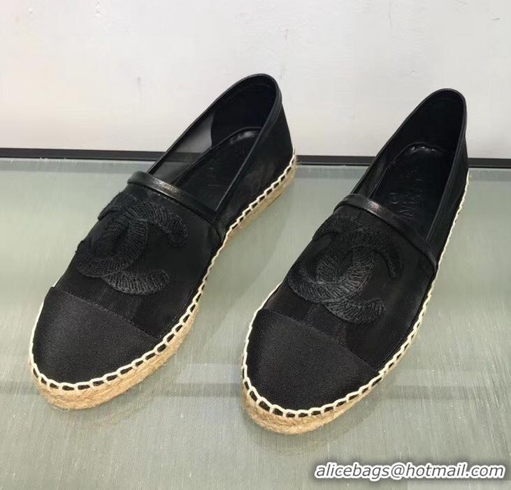 Hot Sell Chanel CC Logo Mesh and Grosgrain Espadrilles G34651 Black 2019