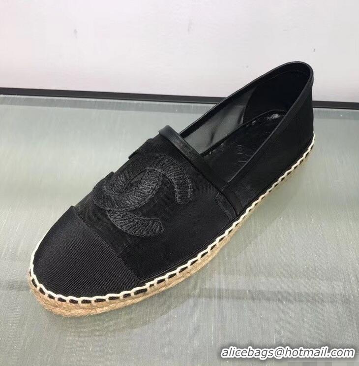 Hot Sell Chanel CC Logo Mesh and Grosgrain Espadrilles G34651 Black 2019