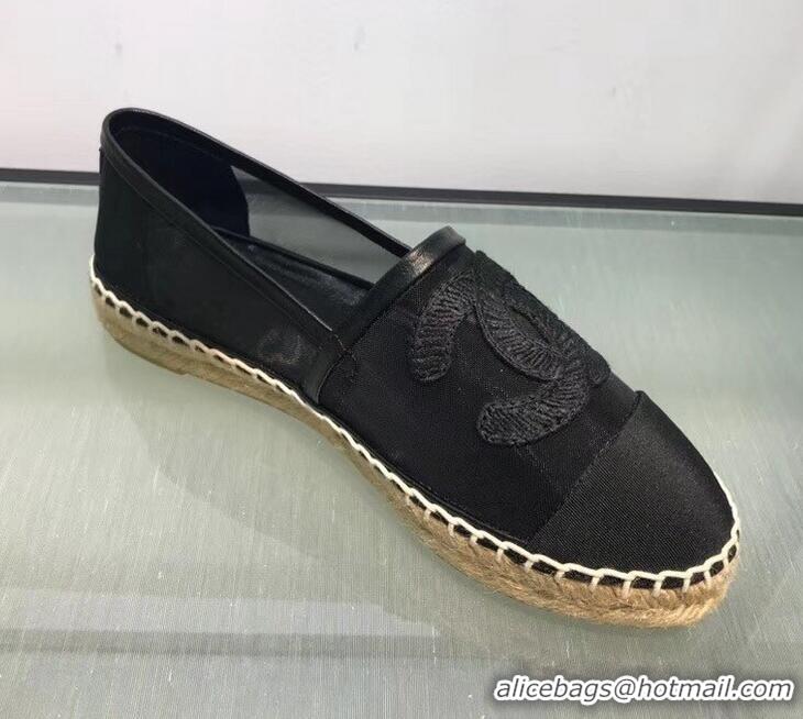 Hot Sell Chanel CC Logo Mesh and Grosgrain Espadrilles G34651 Black 2019