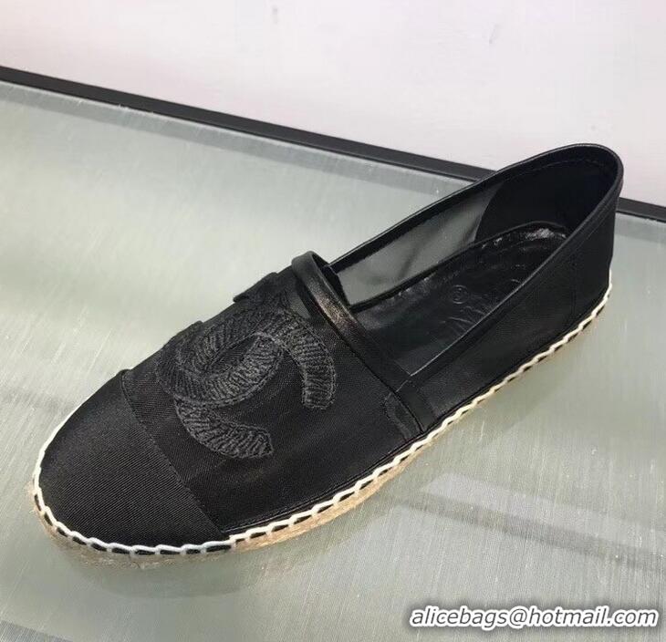 Hot Sell Chanel CC Logo Mesh and Grosgrain Espadrilles G34651 Black 2019