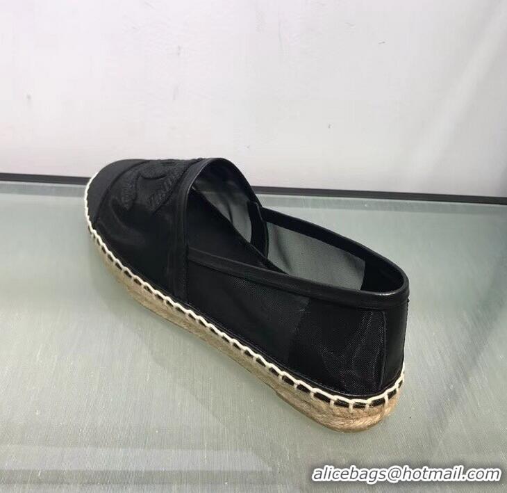 Hot Sell Chanel CC Logo Mesh and Grosgrain Espadrilles G34651 Black 2019