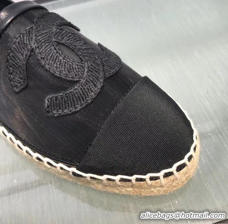 Hot Sell Chanel CC Logo Mesh and Grosgrain Espadrilles G34651 Black 2019