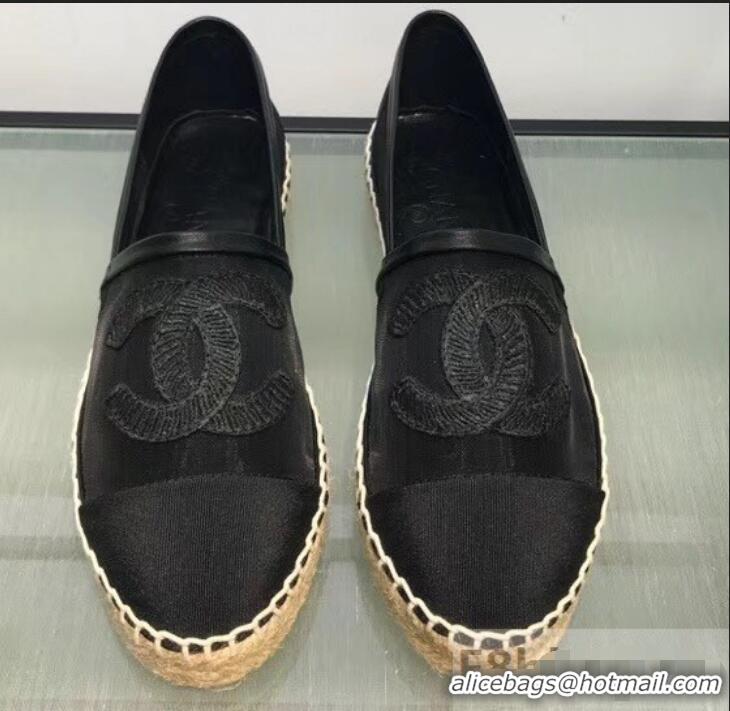 Hot Sell Chanel CC Logo Mesh and Grosgrain Espadrilles G34651 Black 2019