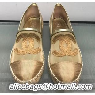 Classic Chanel CC Logo Mesh and Grosgrain Espadrilles G34651 Gold 2019