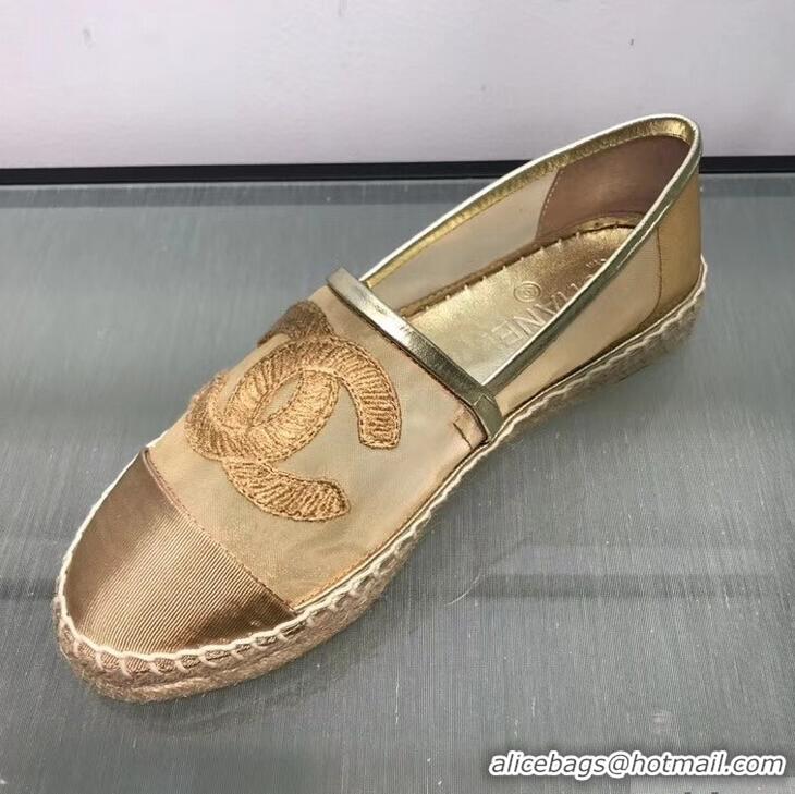 Classic Chanel CC Logo Mesh and Grosgrain Espadrilles G34651 Gold 2019