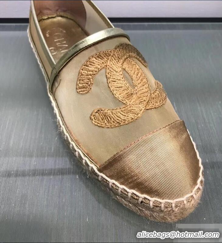 Classic Chanel CC Logo Mesh and Grosgrain Espadrilles G34651 Gold 2019