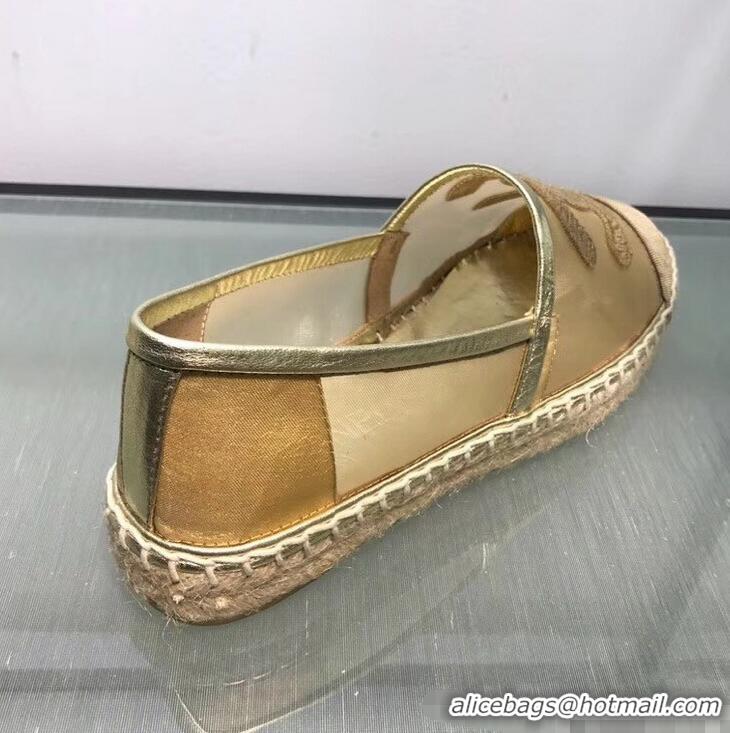 Classic Chanel CC Logo Mesh and Grosgrain Espadrilles G34651 Gold 2019