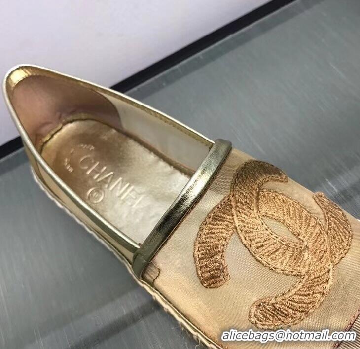 Classic Chanel CC Logo Mesh and Grosgrain Espadrilles G34651 Gold 2019