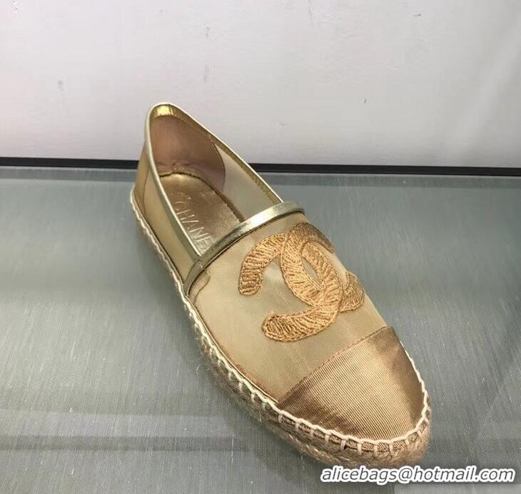 Classic Chanel CC Logo Mesh and Grosgrain Espadrilles G34651 Gold 2019