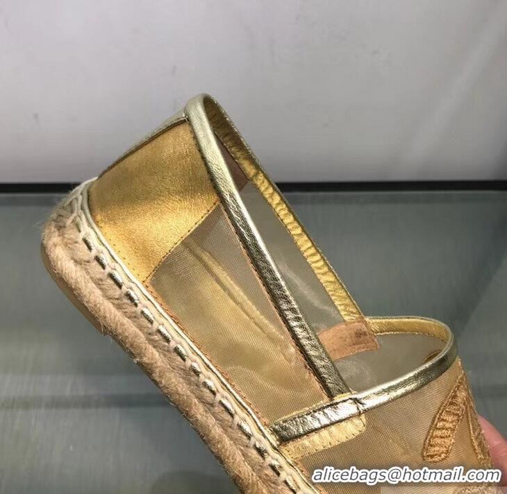 Classic Chanel CC Logo Mesh and Grosgrain Espadrilles G34651 Gold 2019