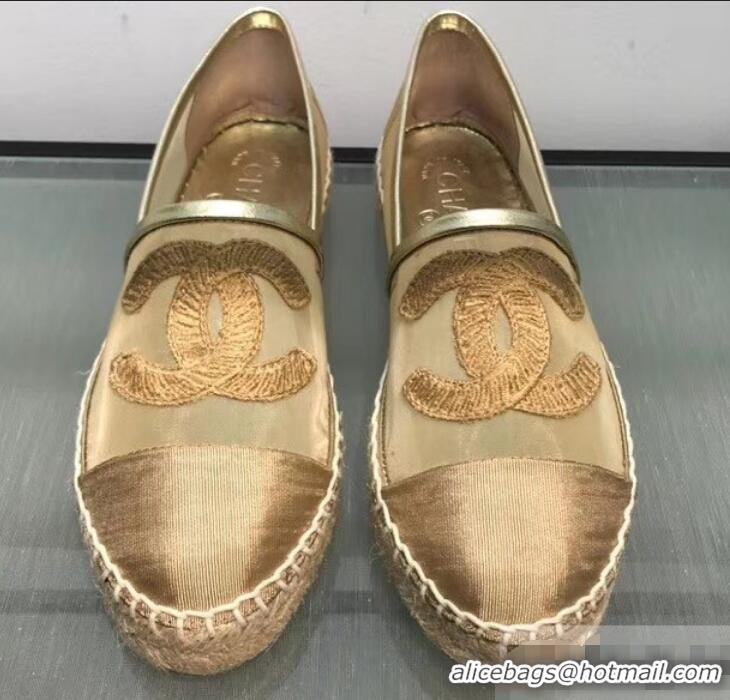 Classic Chanel CC Logo Mesh and Grosgrain Espadrilles G34651 Gold 2019