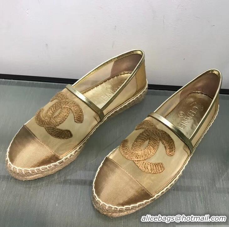 Classic Chanel CC Logo Mesh and Grosgrain Espadrilles G34651 Gold 2019