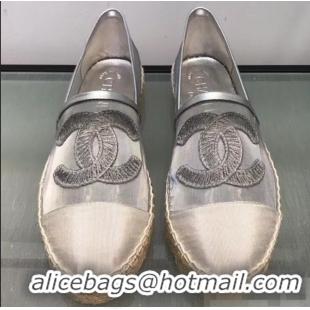 Imitation Chanel CC Logo Mesh and Grosgrain Espadrilles G34651 Silver 2019