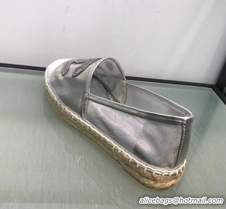 Imitation Chanel CC Logo Mesh and Grosgrain Espadrilles G34651 Silver 2019