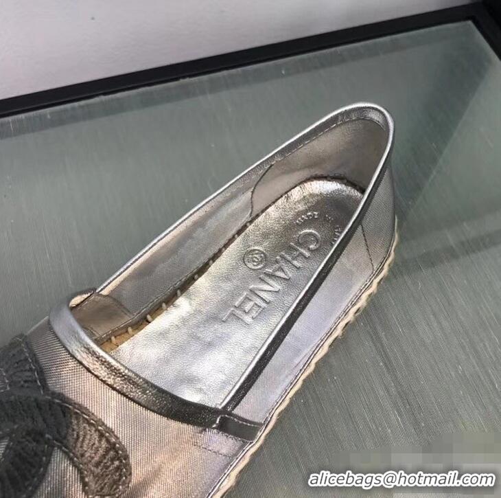 Imitation Chanel CC Logo Mesh and Grosgrain Espadrilles G34651 Silver 2019