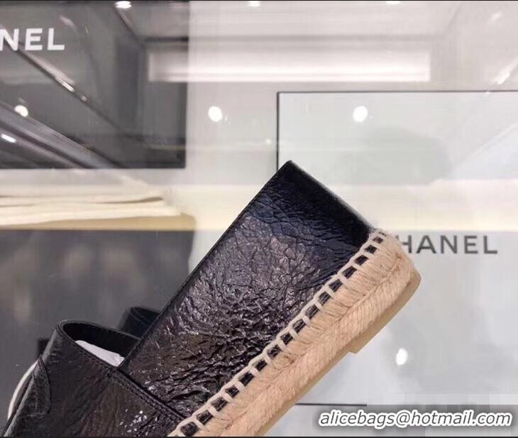 Fashion Chanel CC Logo Laminated Crinkled Leather Espadrilles G29762 Black 2019