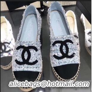 Purchase Chanel CC Logo Tweed Fabric Espadrilles G31507 Light Blue 2019