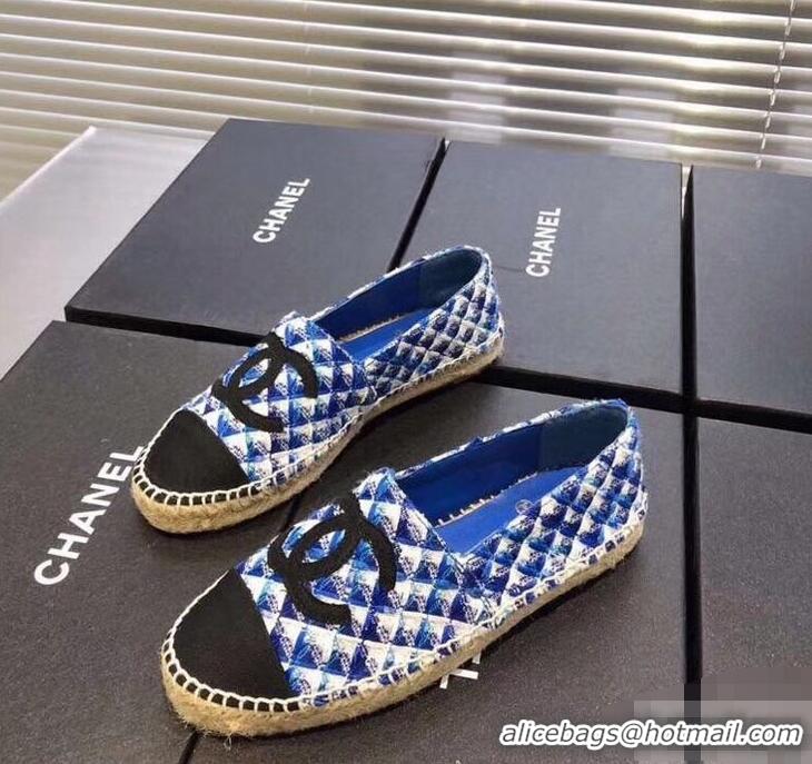 Good Quality Chanel CC Logo Tweed Fabric Espadrilles G31507 Blue 2019