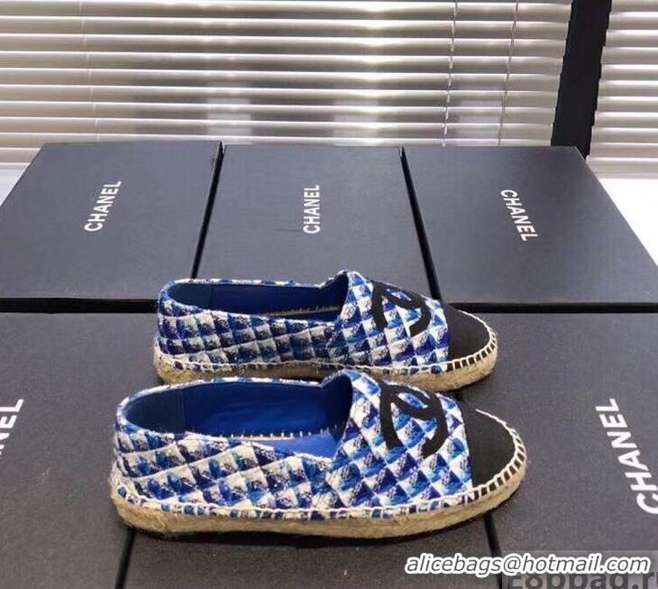 Good Quality Chanel CC Logo Tweed Fabric Espadrilles G31507 Blue 2019