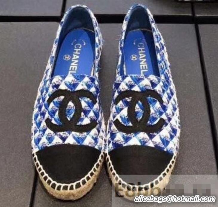 Good Quality Chanel CC Logo Tweed Fabric Espadrilles G31507 Blue 2019