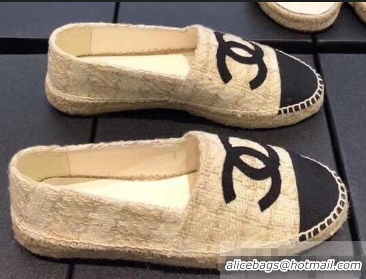 Grade Quality Chanel CC Logo Tweed Fabric Espadrilles G31507 Beige 2019