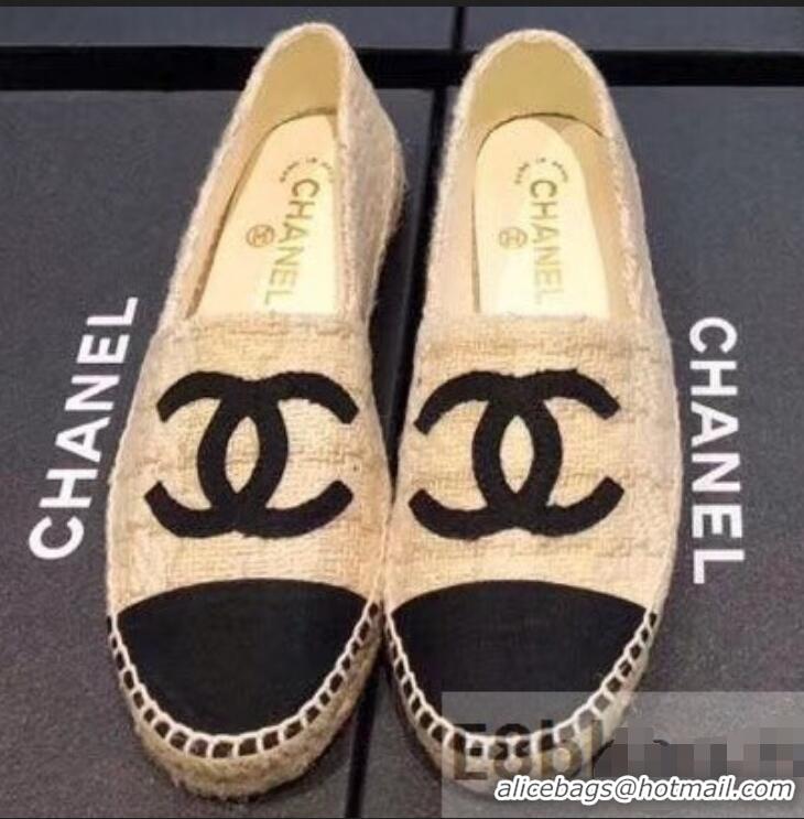 Grade Quality Chanel CC Logo Tweed Fabric Espadrilles G31507 Beige 2019