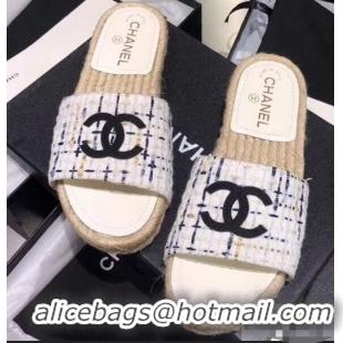 Super Chanel CC Logo Tweed Mules Slipper Sandals Espadrilles G34067 Gray 2019