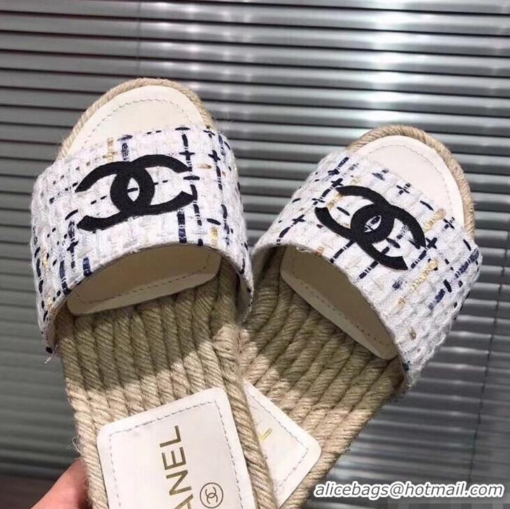 Super Chanel CC Logo Tweed Mules Slipper Sandals Espadrilles G34067 Gray 2019